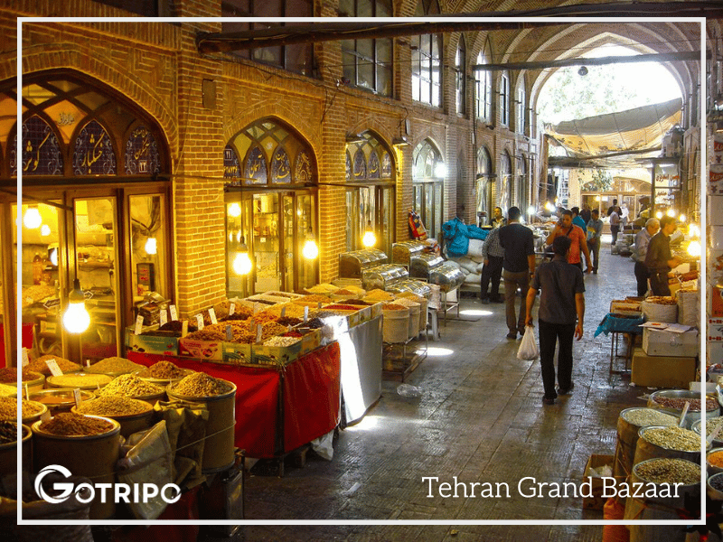 Tehran Grand Bazaar with traditional architecture and busy shopping scene