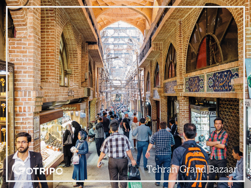 Tehran Grand Bazaar with traditional architecture and busy shopping scene