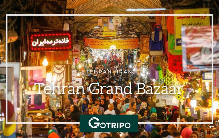 Tehran Grand Bazaar with traditional architecture and busy shopping scene